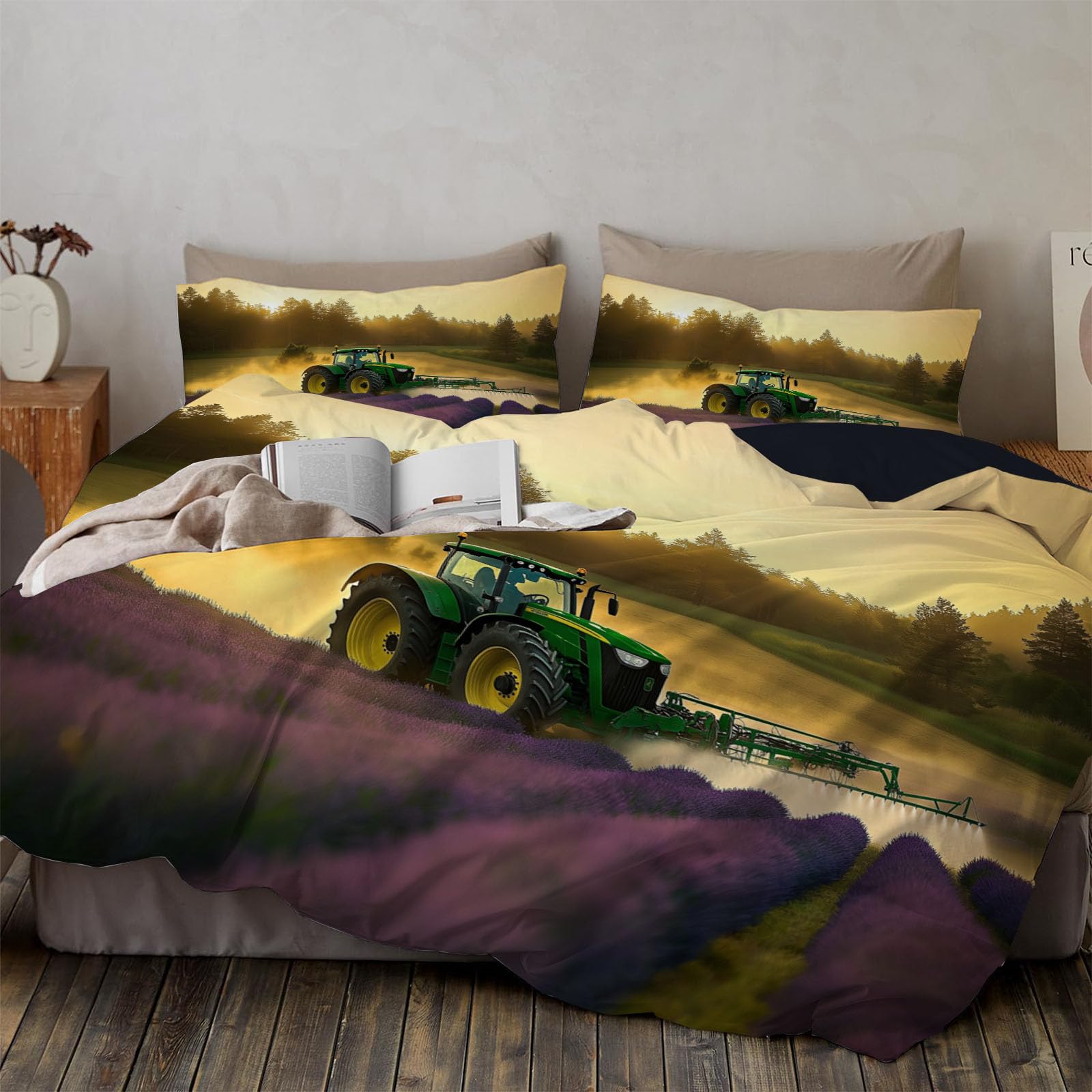 Housse de couette 240x260 tracteur vert en microfibre pour lit d'ado et adulte