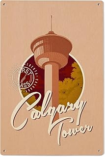 Lantern Press 6x9 Inch Wood Sign, Ready to Hang Wall Decor, Calgary, Alberta, Canada, Calgary Tower, Vintage Landmark Stamp,