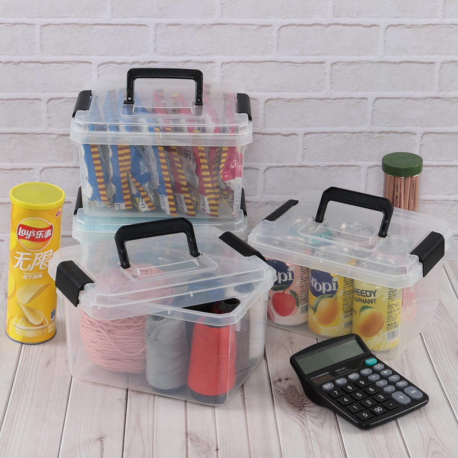 Confezione da 4 scatole portaoggetti da 5 litri con coperchio, piccole scatole portaoggetti in plastica trasparente