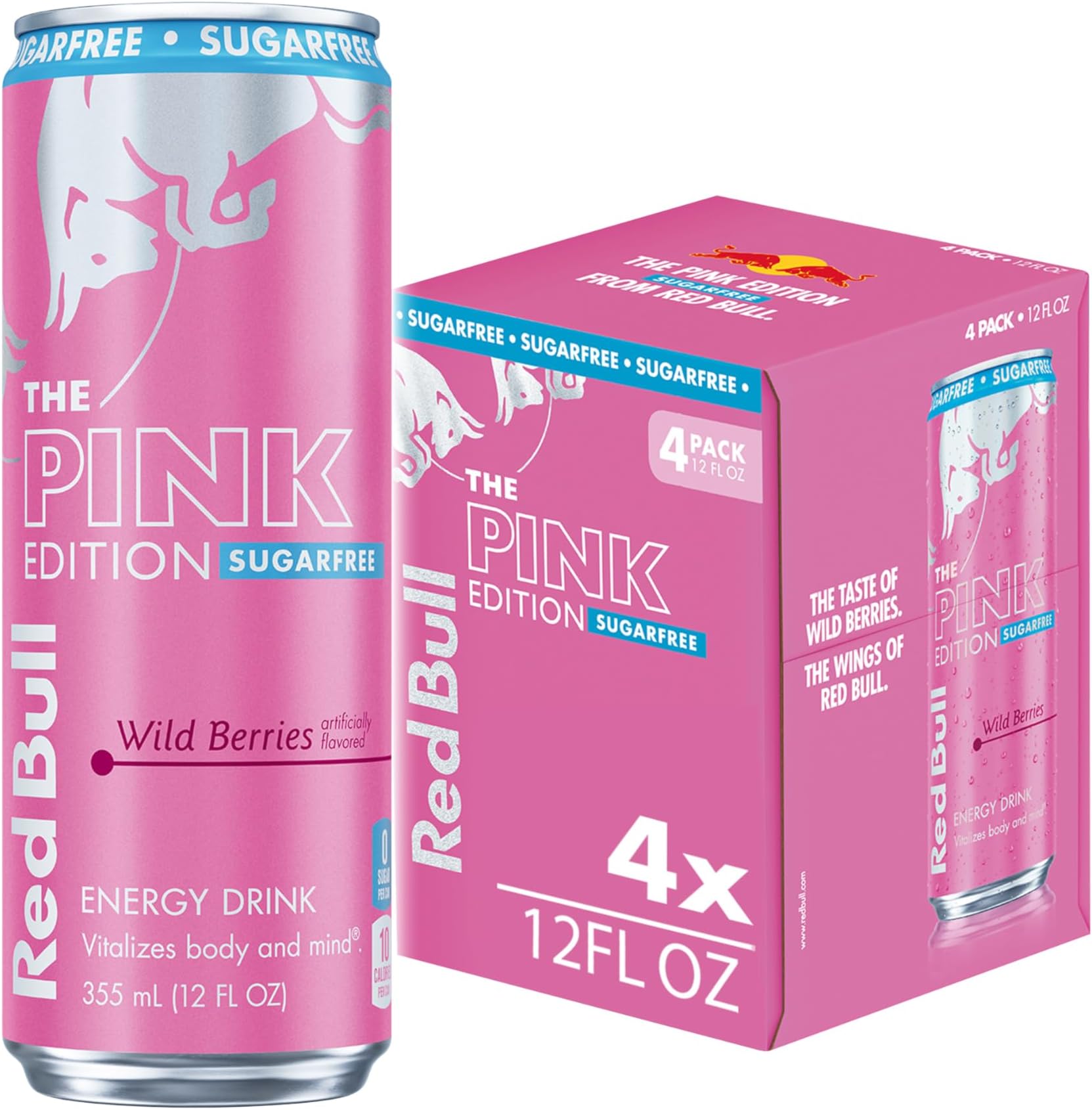 Pink Edition Sugar-Free Energy Drink, Wild Berries, with 114mg Caffeine plus Taurine & B Vitamins, 12 Fl Oz, Pack of 4 Cans