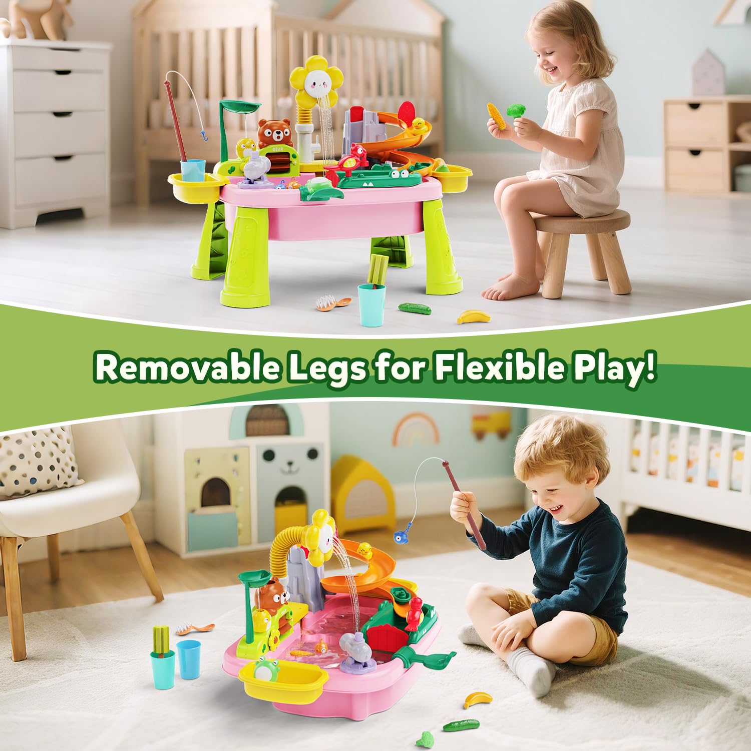Mesa De Agua 4 En 1 Con Bomba Y Agua Corriente – Fregadero De Juegos Sensorial Para Niños De 4 A 8 Años, Ideal Para Jardín, Playa, Camping Y Patio