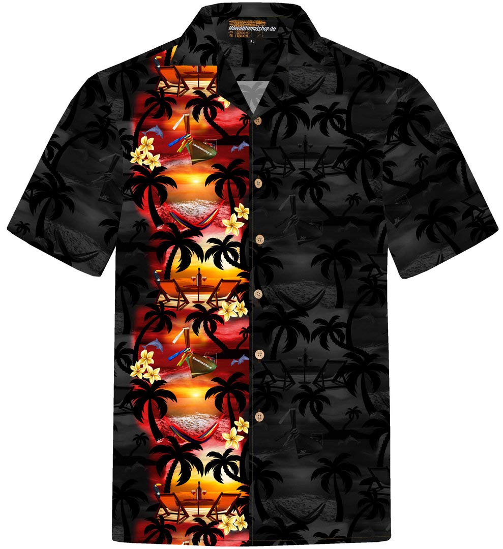 Hawaiihemdshop Men's Paradise Night Hawaiian Shirts For Cotton Hawaii Beach Shirt S - 8XL