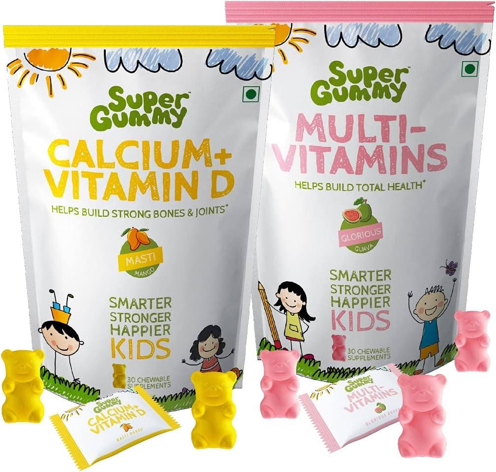 Super Gummy Calcium & Multivitamin Gummies for Kids, Strong Bones & Joints, Overall Growth (Combo 2 Pack, 30 Chewable Gummy Bears Per Pack)