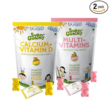 Super Gummy Calcium & Multivitamin Gummies for Kids, Strong Bones & Joints, Overall Growth (Combo 2 Pack, 30 Chewable Gummy Bears Per Pack)