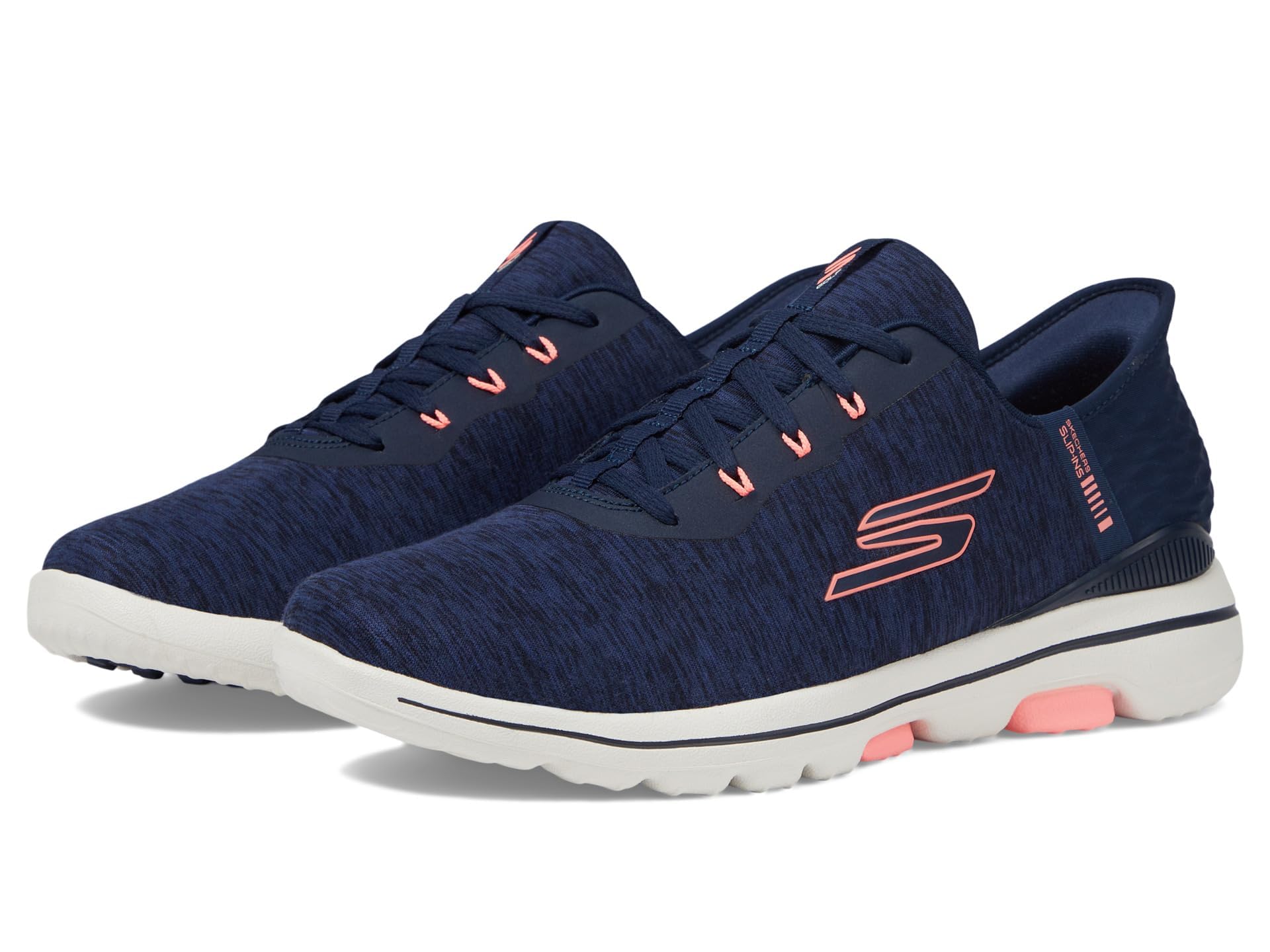 Skechers Women's Go Walk 5 Relaxed Fit Slip-in Golf Shoe Sneaker, Navy/Pink, 8