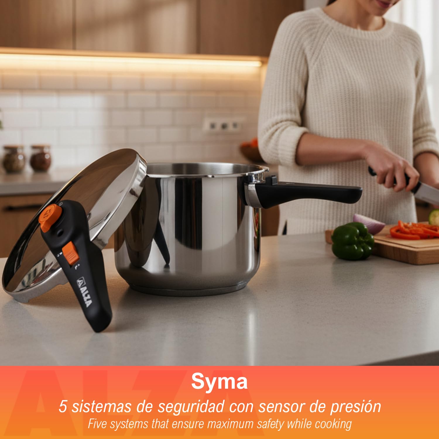 Alza Syma - Duplex de Ollas Express Rápidas 4+6L, Acero Inoxidable 18/10, 5 Sistemas de Seguridad, Todo Tipo de Cocinas, Inducción, Ahorro de Energía