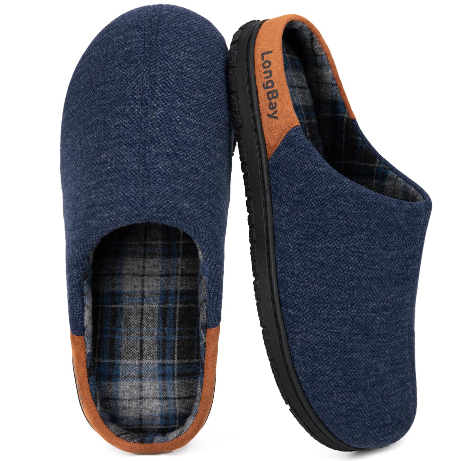 LongBay Herren Strick Hausschuhe, Memory Foam Hausschuhe mit atmungsaktiver Einlage Indoor & Outdoor für alle Jahreszeiten