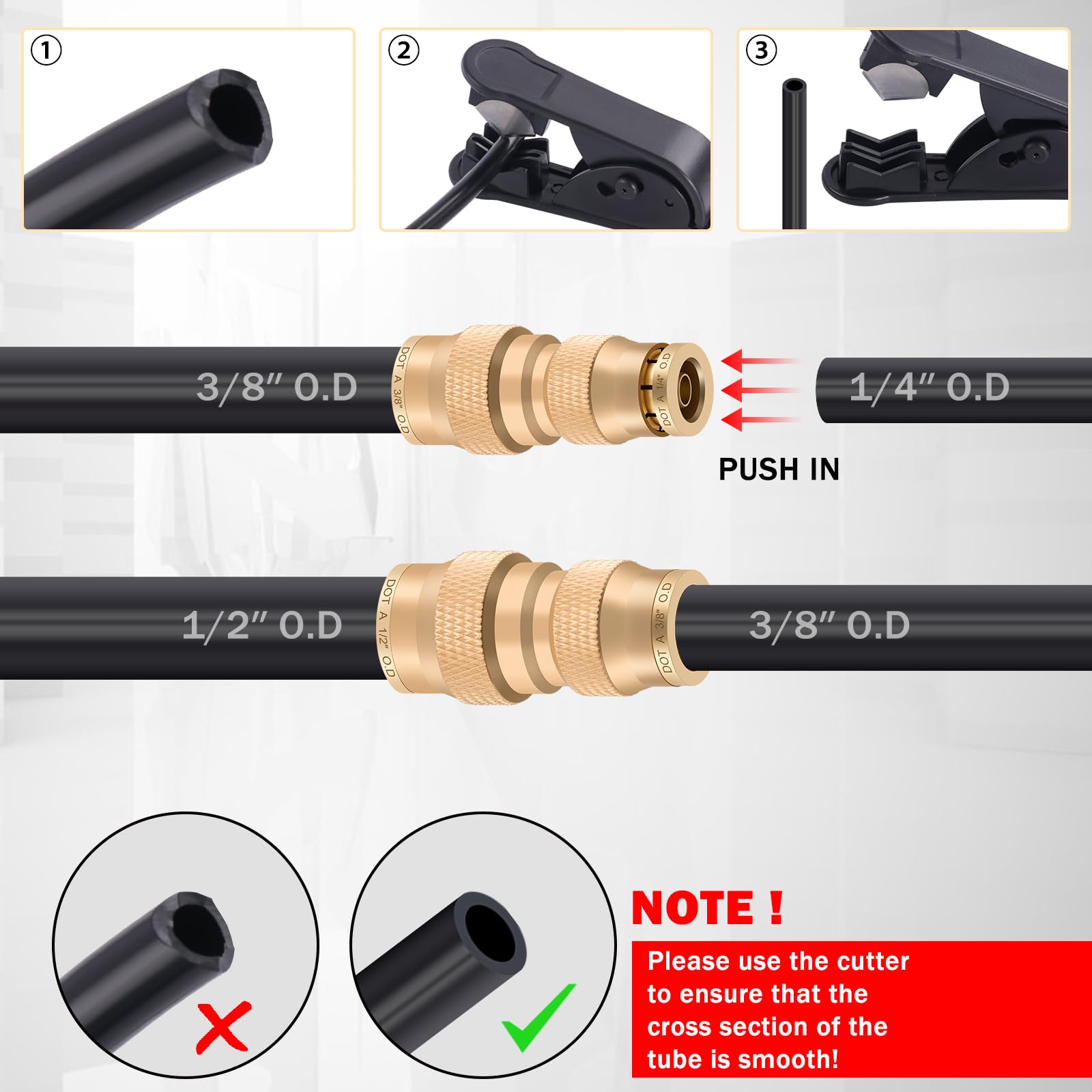 CheeMuii Accesorios de aire DOT de latón de 3/8 con kit de línea de aire DOT de 100 pies de 3/8 pulgadas, accesorios de línea de aire de conexión rápida y tubo neumático negro para remolque de