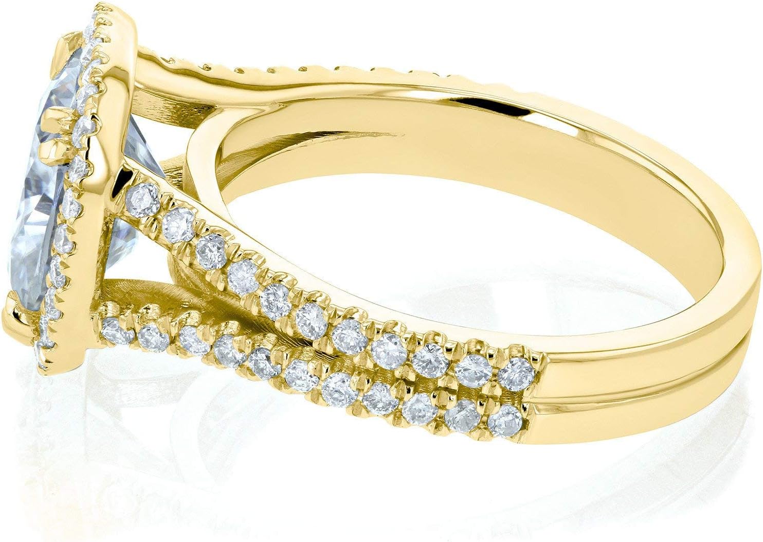 Kobelli Cushion D-E-F Moissanite Split Shank Halo Engagement Ring 3 1/3 CTW 14k Yellow Gold, 9.5