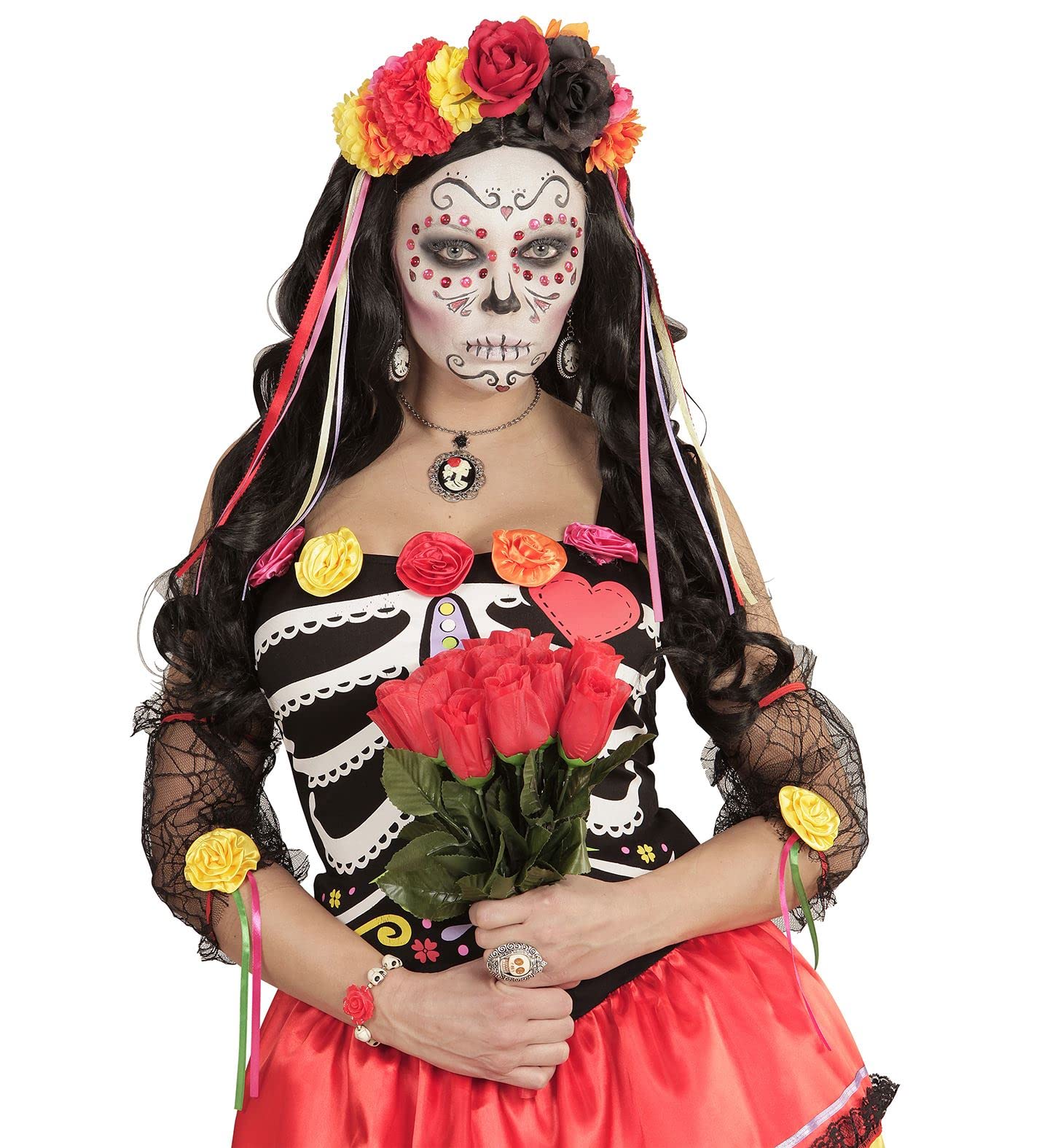 W WIDMANN MILANO Party Fashion - opaska do włosów z kwiatami dla kobiet | Z kolorowymi kwiatami i wstążkami, dodatek do kostiumów hipisowskich, festiwalowych i w stylu boho, karnawał