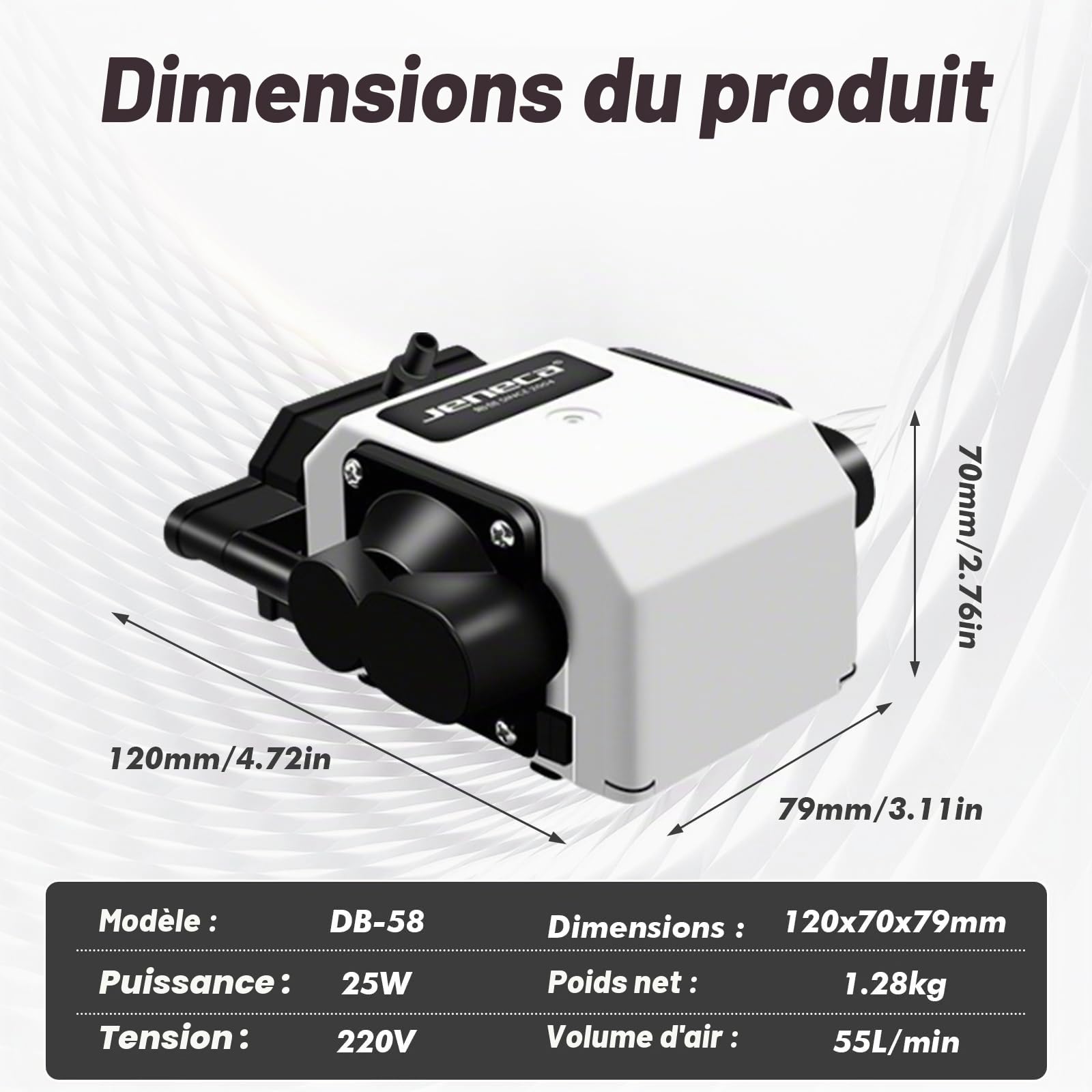 Pompe à air pour Aquarium 3300L/H 25W, Pompe à Oxygène avec Accessoires, Tuyau et Sortie d'air à 6 Trous, Silencieuse/Faible Vibration/Réglable, Bulleur Aquarium pour Up to 2200 litres