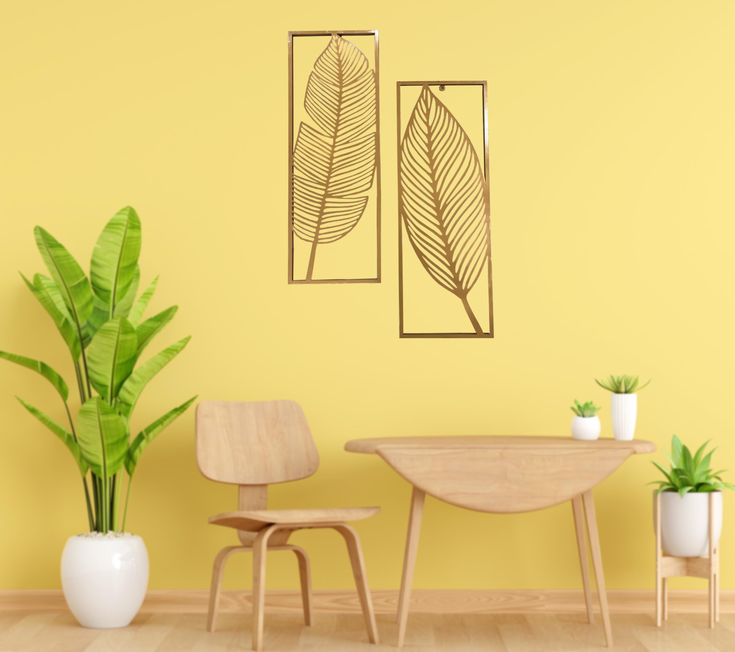 VLS Leafs Metal Wall Art Wall Decor Home Decor Wall Hanging Perfect for Living Room/Hotel/Restaurant/Bedroom 28"*9" Matte Glossy Gold Set Of 2 (B0D3YPB8TX) Amazon Price History, Amazon Price Tracker