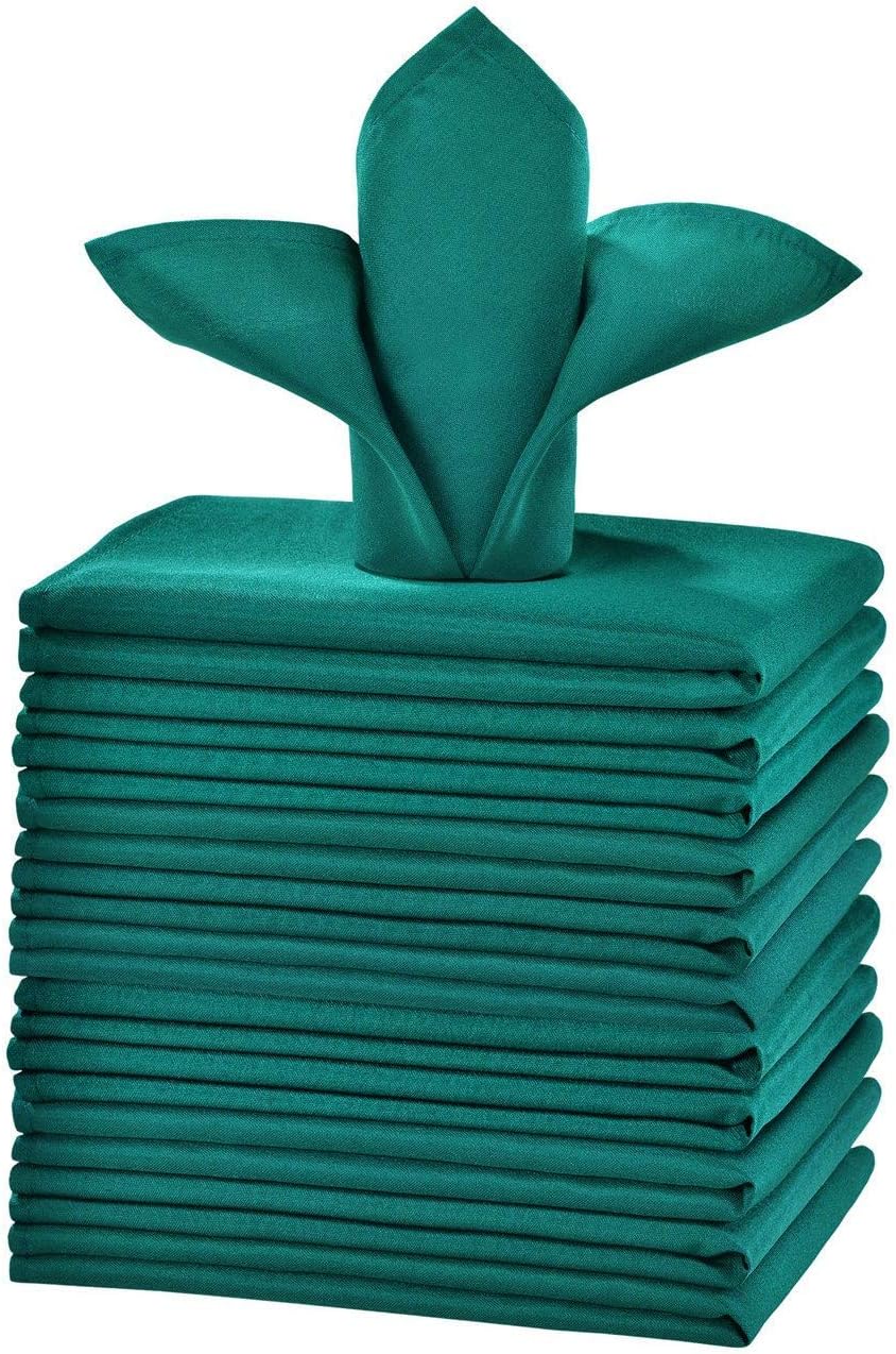 Green Cloth Napkins 1-Dozen, Solid Washable Fabric Napkins Set of 12, Perfect for Weddings, Parties, Holiday Dinner (20 x 20-Inch, Hunter Green)