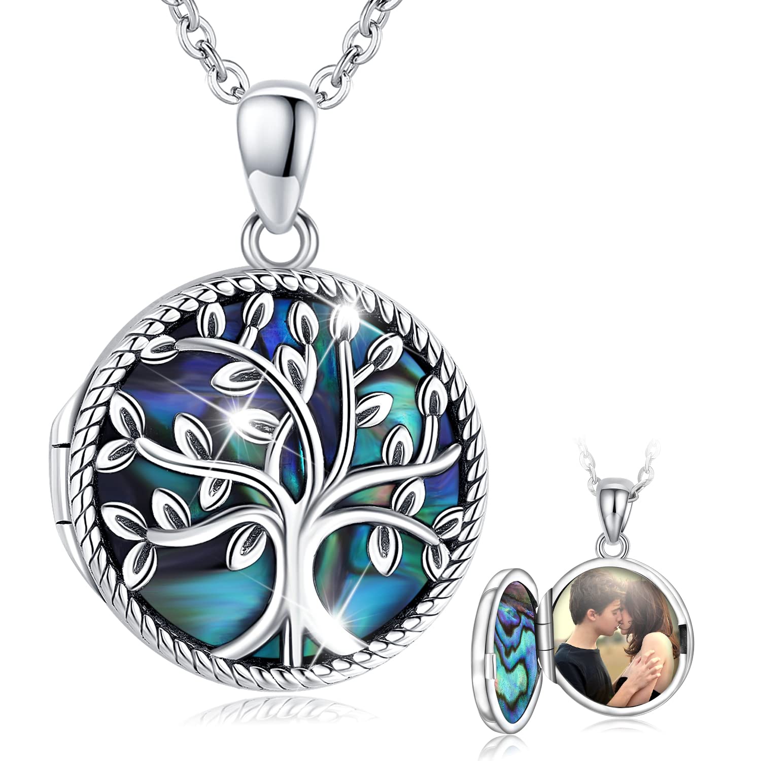 Collier Médaillon Photo En Argent 925 Ormeau - Pendentif Ouvrable Pour Photo - Chaîne Noire 45.7cm - Cadeau Pour Maman, Amoureuse