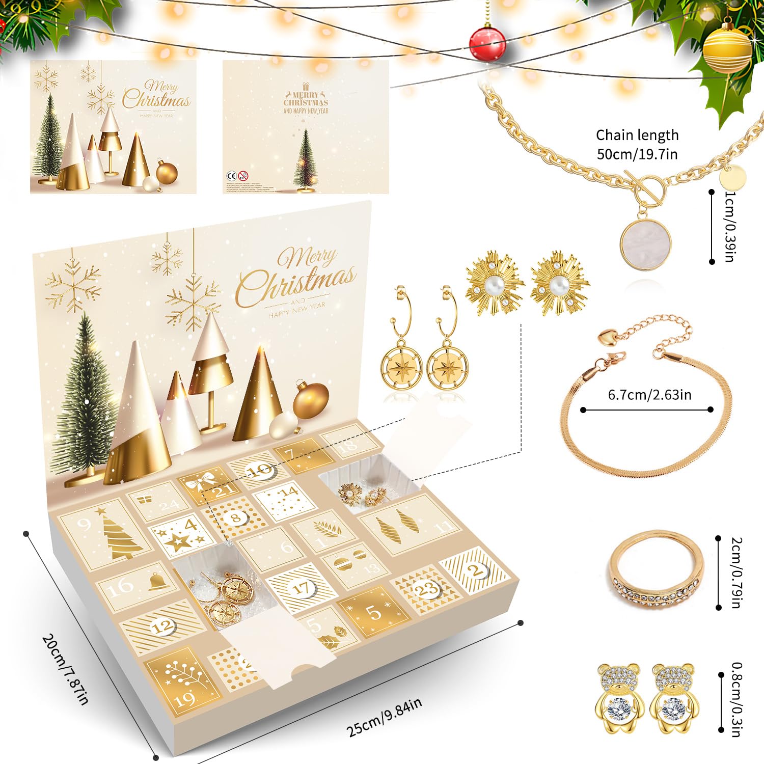 Annhao Calendrier de L'avent 2025, Calendrier de L'Avent Bijoux Femme Fille avec Boucles D'oreilles Bracelet Bague Collier Calendrier à Rebours Beauté Idee Cadeau de Noël pour Femme Maman Ado Soeur
