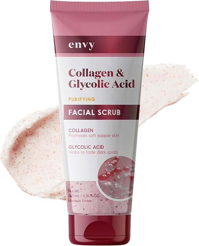 Collagen & Glycolic Acid Face Scrub - Anti-Aging, Softening & Dark Spot Improving, Gentle Exfoliating Scrub - Dermatologist Tested, Clean Beauty for All Skin Types - 6.76 Oz