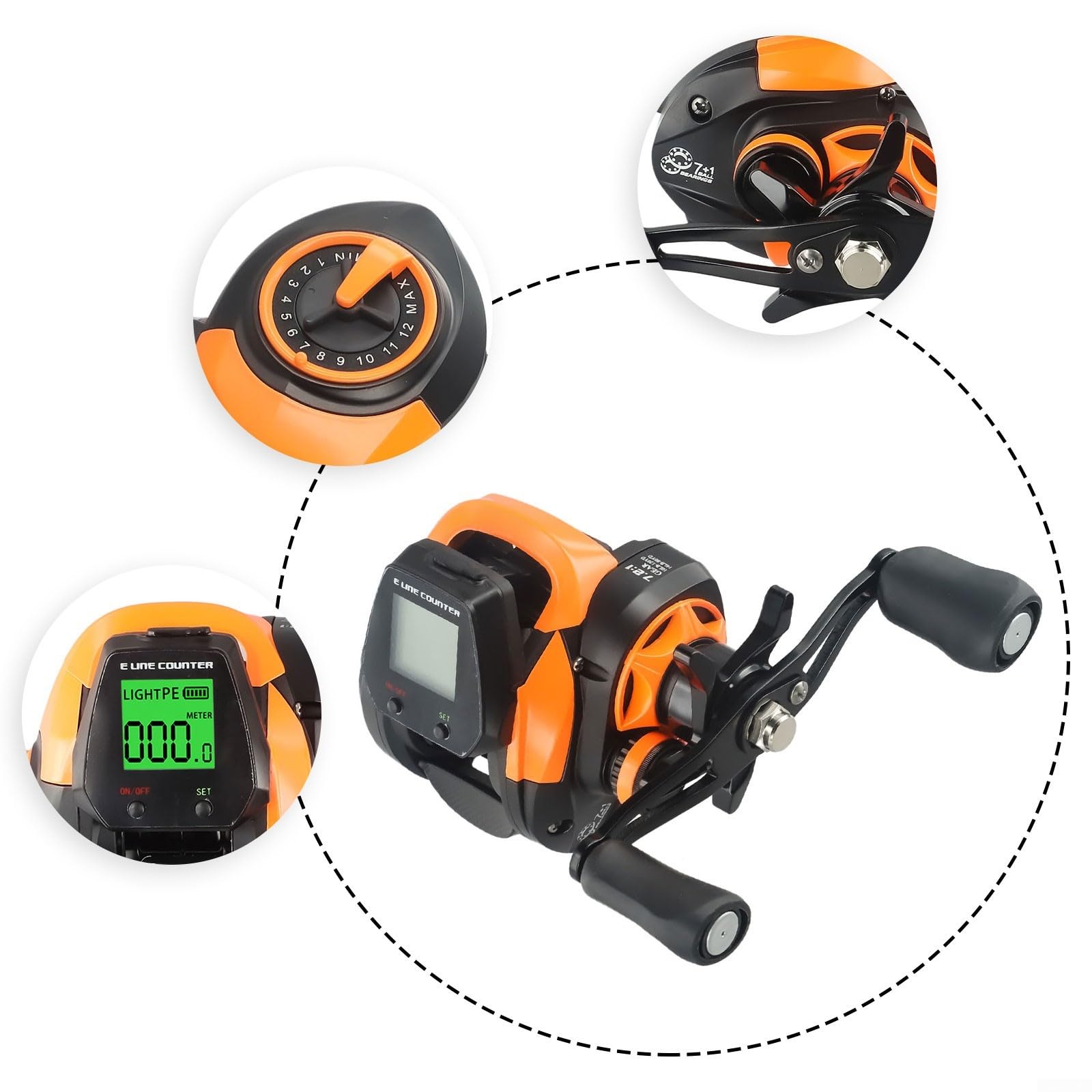 Carrete de pesca digital, carrete de pesca eléctrico con pantalla digital, rueda de cebo recargable recargable