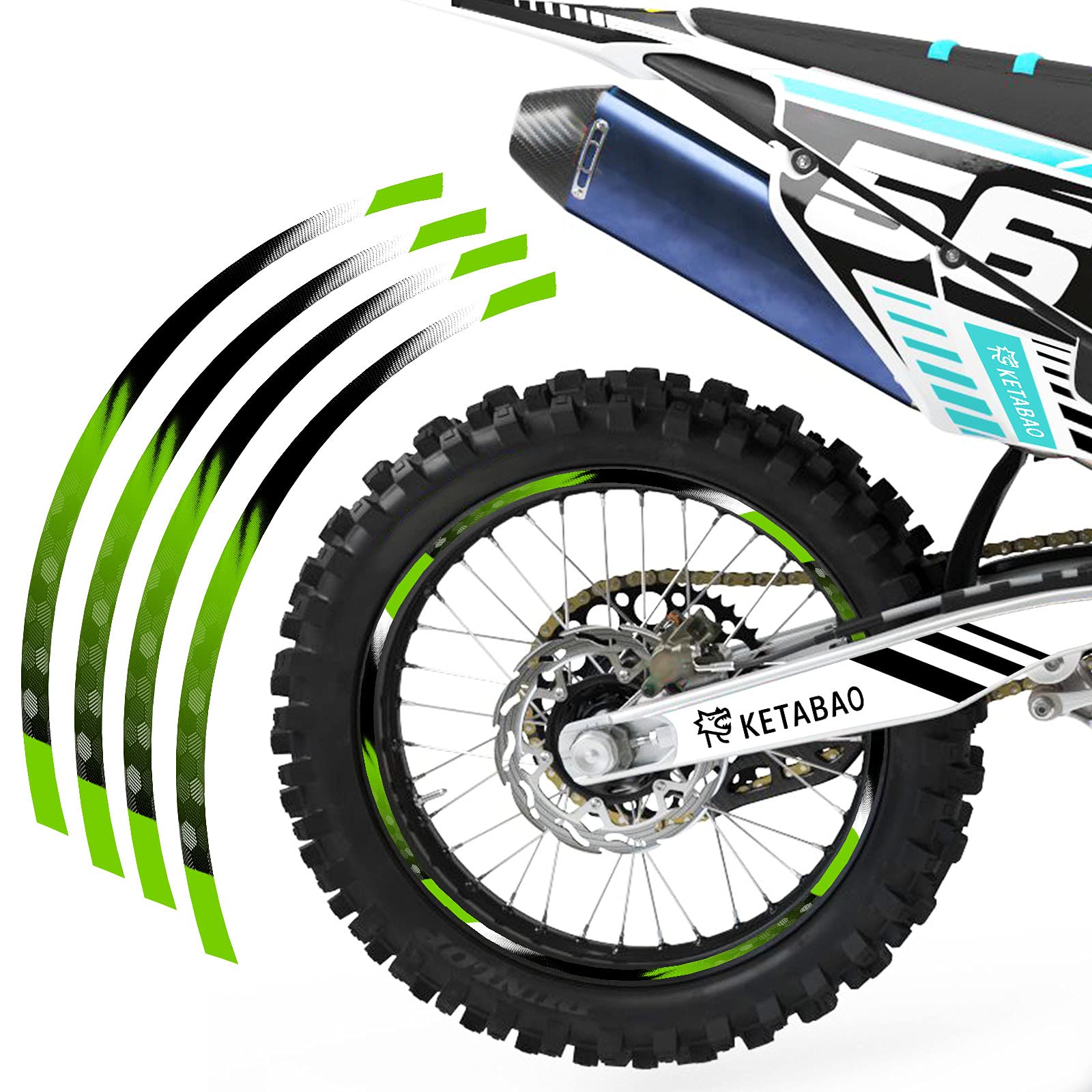 KETABAO Dirt Bike Rim Tape B01 Decals Stickers Protector 21 19 inch Compatible with KXF 250 450 KX250F KX450F (Green)