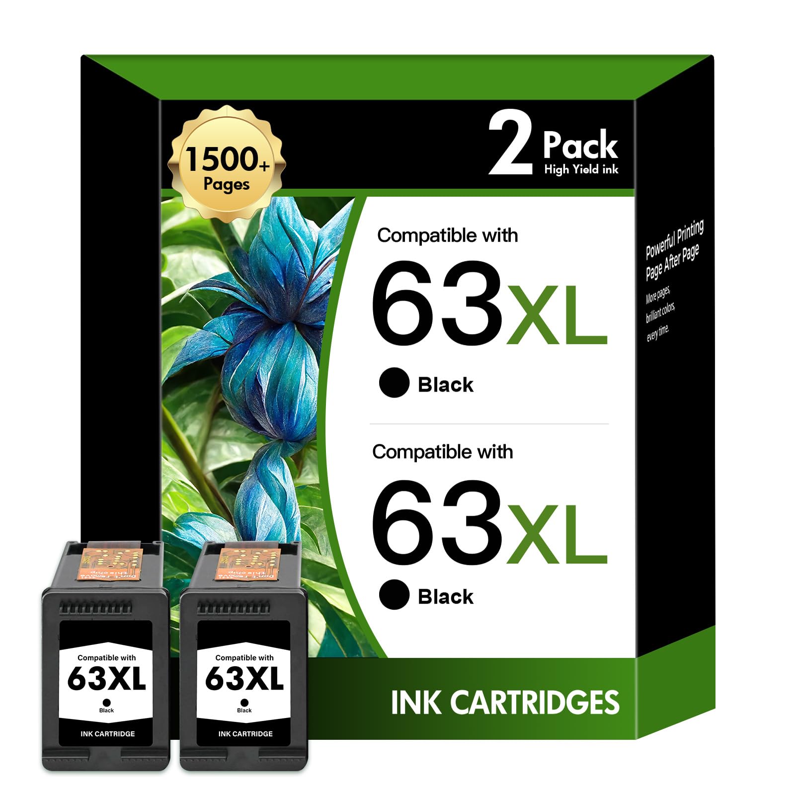 63XL 63 Black Ink Cartridge Combo Pack Replacement for HP 63 XL Ink Remanufactured for HP Envy 4520 4512 4510 OfficeJet 3830 4650 5255 5258 5200 4655
