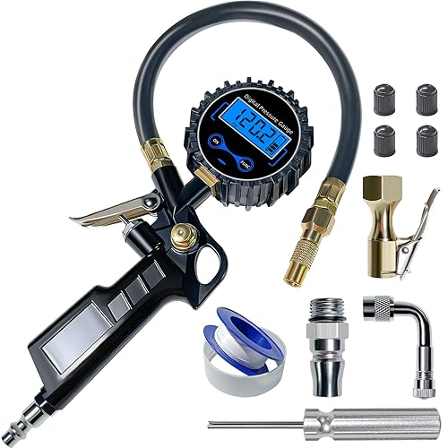 SUNFATT Medidor digital de presión de neumáticos, inflador de neumáticos con medidor de presión, (0-200PSI) medidor de neumáticos y kit de compresor