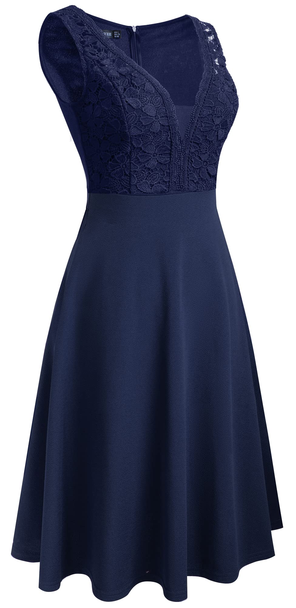 HOMEYEE Damen Vintage V-Ausschnitt Ärmel Blumen Spitze Swing Rockabilly Cocktailkleid A288