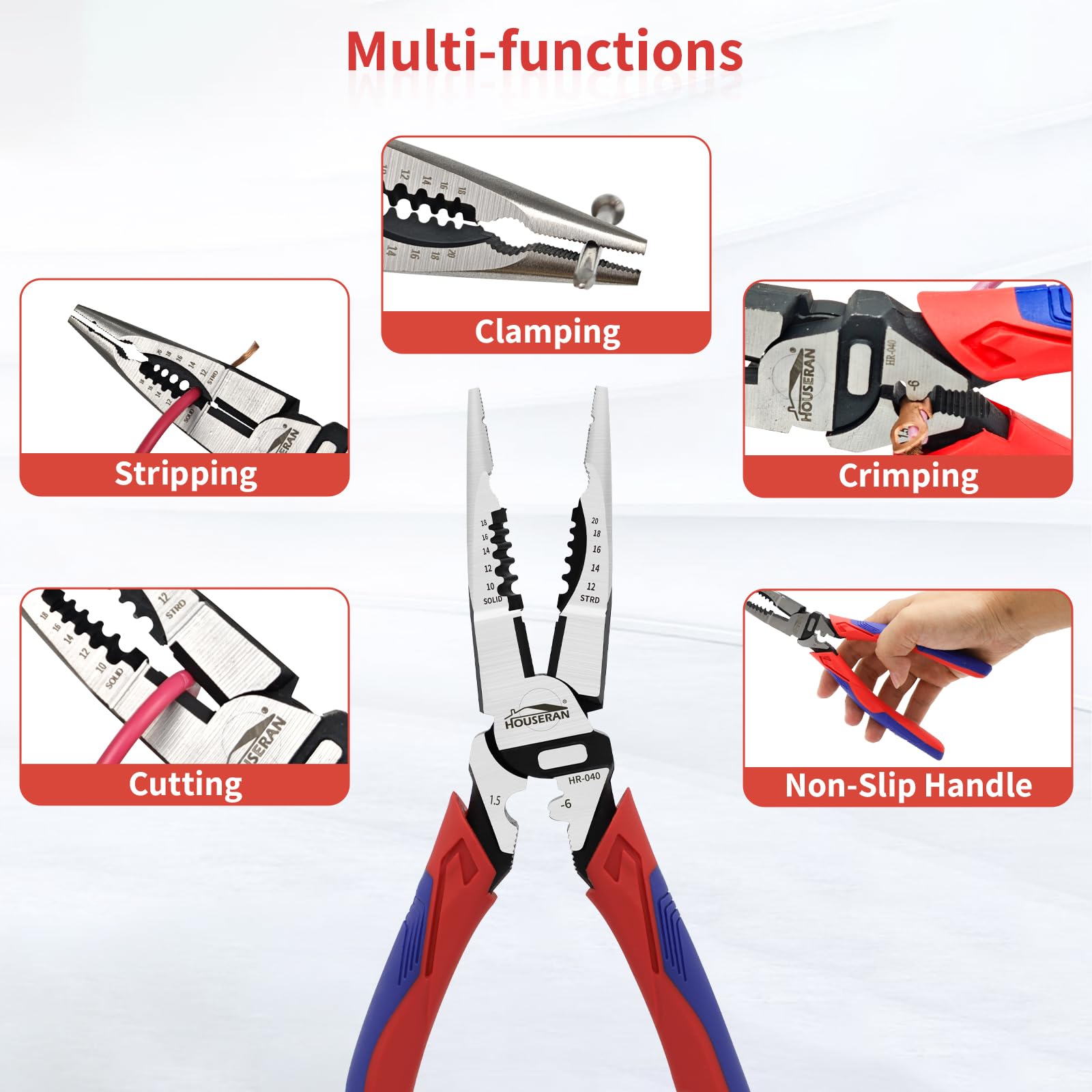 HOUSERAN Needle Nose Pliers, Long Needle Nose Plier with Wire Stripper and Crimper, 8.4 Inch Long Lose Pliers - Image 3
