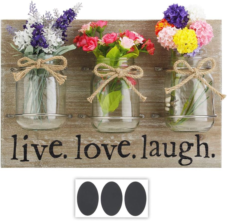 Round Rich Solid Wood Plaque with Mason Jars and Butterfly Knot Rope - Rustic Wall Décor