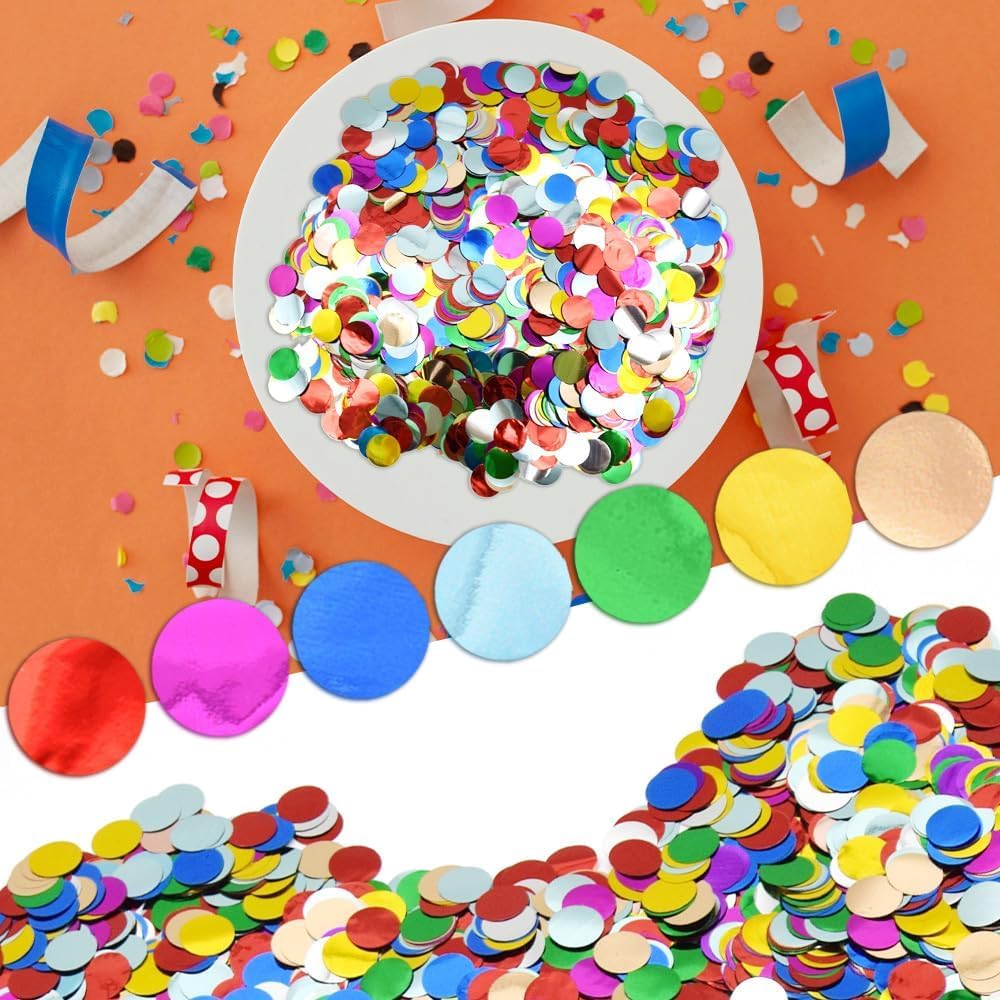 SIPRKAICT Multicolor Metallic Foil Confetti(0.59 inch) Round Dots Glitter Rainbow Table Confetti for Party Wedding Decorations,2.11 OZ per pack