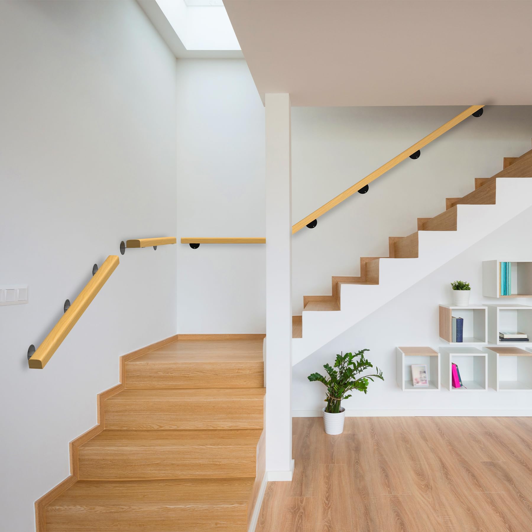 8FT Wooden Stair Handrails,Hand Railings for Stairs Indoor Outdoor Wall Mount Support Wood Handrails,Non-Slip Sturdy Staircase Handrail Safety Grab Bar Rod for Home,Lofts,Guardrail