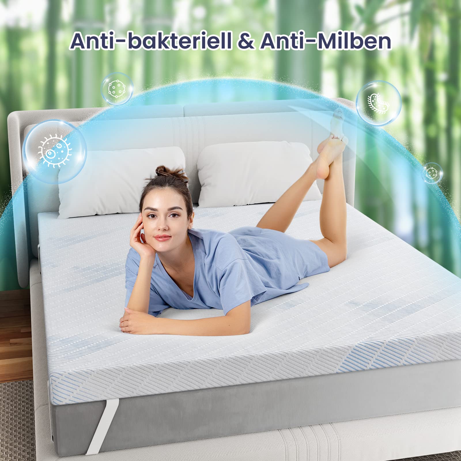 BedStory Gel Topper 160x200cm 10cm Höhe Matratzentopper aus Gel Memory Foam，H3&H4 Gel Schaum Bambus Topper mit atmungsaktivem Bezug für Wohnwagen Schlafsofa Boxspringbett