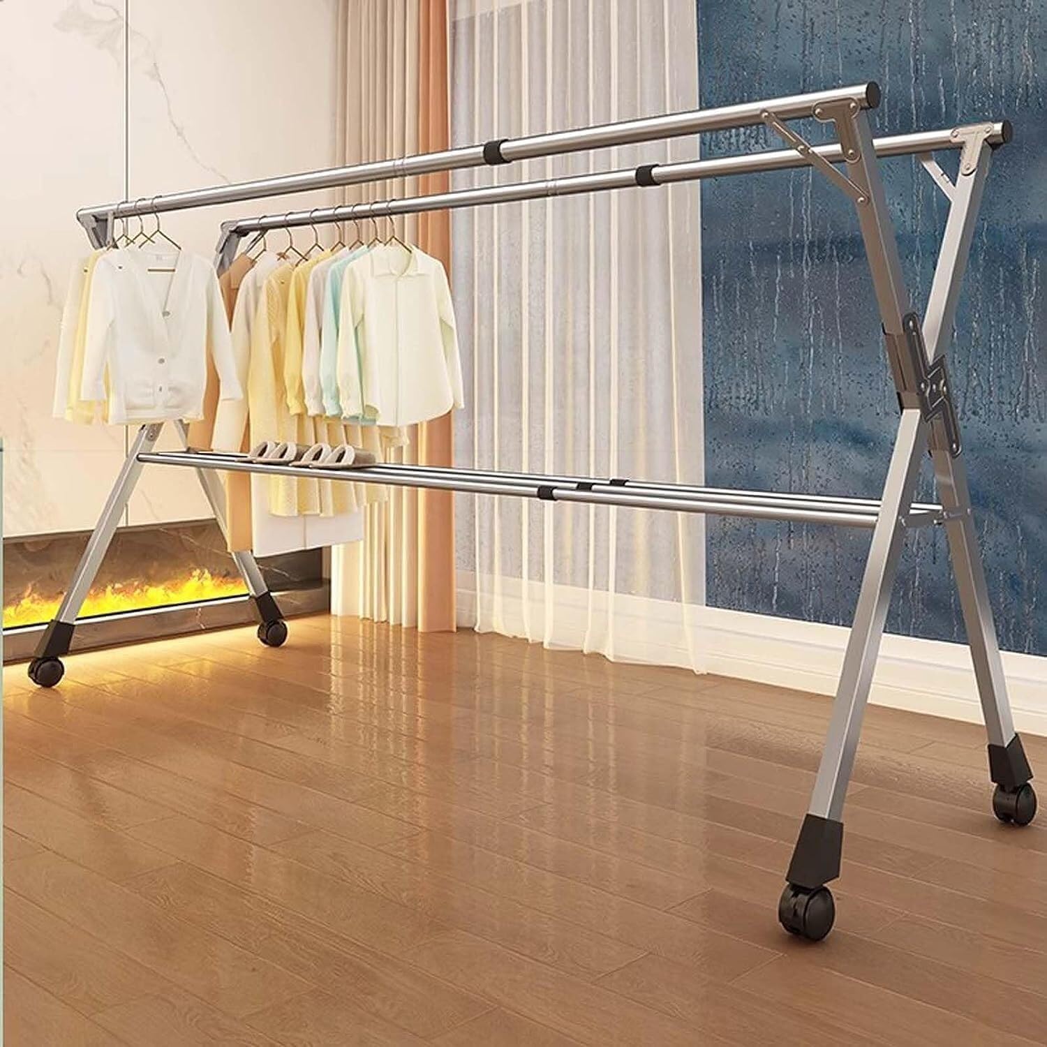 Foldable Space-Saving Clothes Rack Floor-Standing Clothes Rack Tripod Portable Rotating Clothes Rack，Retractable Stainless Steel Laundry Rack, Adjustable & Foldable Clothes Drying Rack, Spac