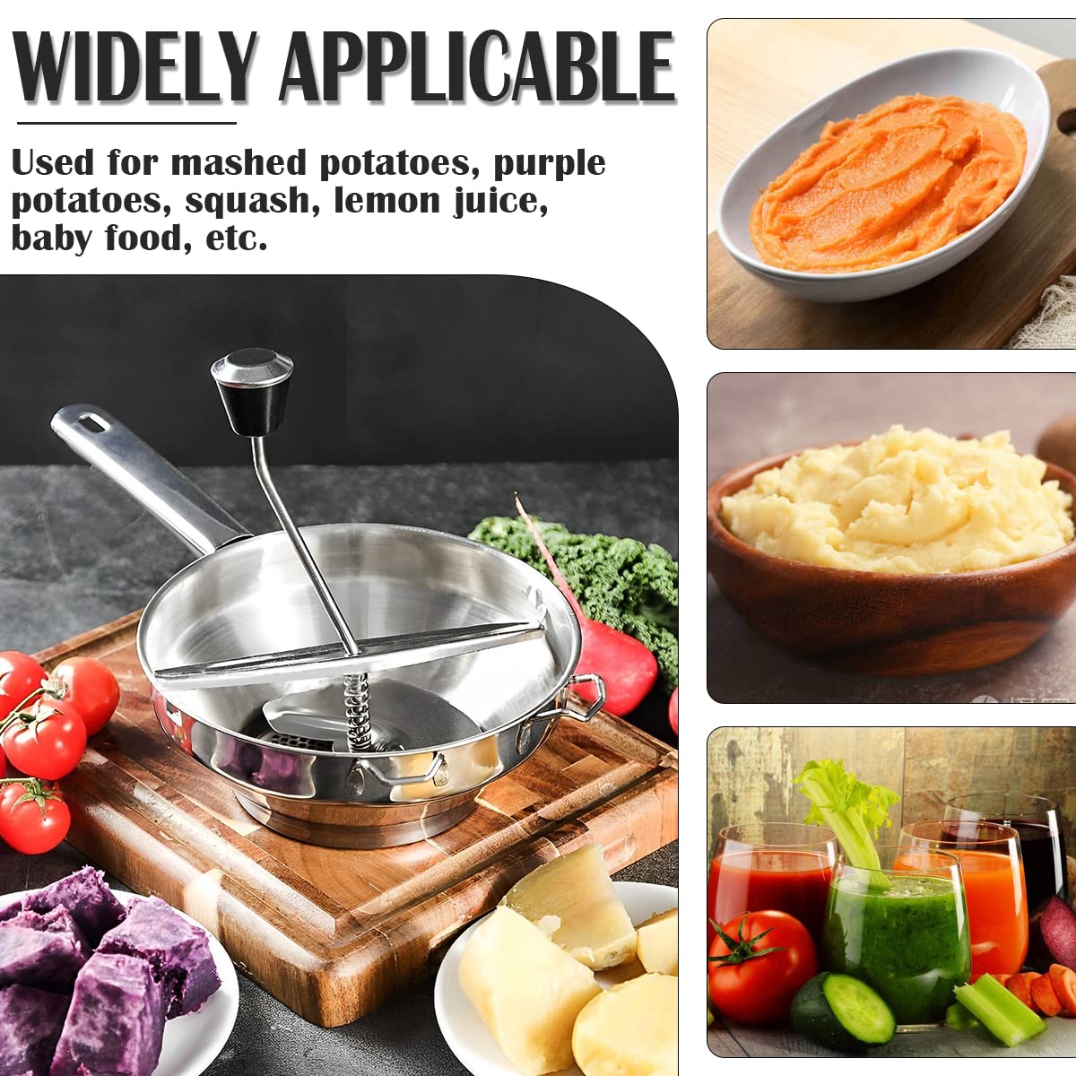 Máquina para picar patatas, trituradora de patatas manual de acero inoxidable, prensa rotatoria de patatas, apta para ketchup, puré de manzana, puré de papas, alimentos para bebés