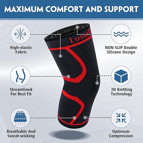 Miniatura 5 de Paquete de 2 rodilleras para dolor de rodilla, manga de compresión de rodilla para hombres y mujeres, soporte de rodilla para correr, baloncesto,