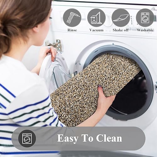 Miniatura 5 de HEBE Tapete para interiores de 36 x 59 pulgadas, tapete para puerta delantera de gran tamaño para entrada, antideslizante, absorbente, para atrapar