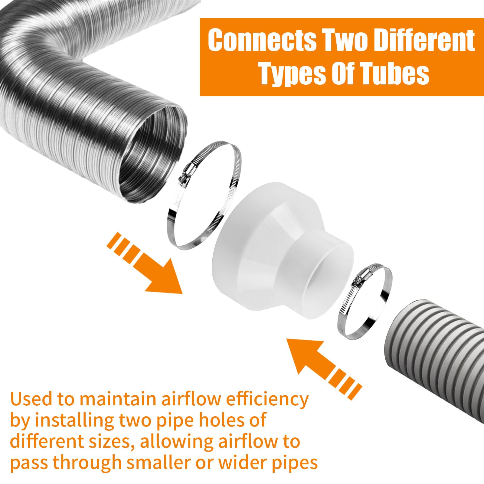 150mm-100mm/6-4 in Round Ducting Reducer with 2 Stainless Hose Clips, Circular Air Duct Reducing Adapter - Image 3