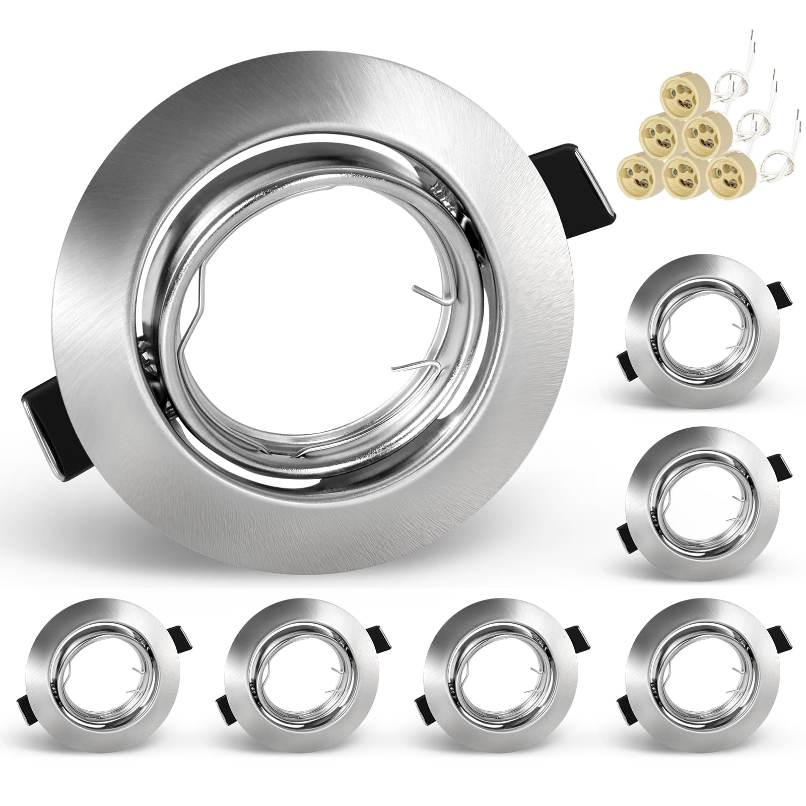 KEJIYILT GU10 Einbaustrahler 6er Set – Schwenkbare LED Spots 230V, Edelstahl gebürstet Einbauspots, Runde Deckenspots inkl. Fassung für GU10 LED oder Halogen