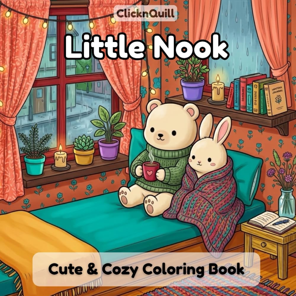 Little Nook: Cute & Cozy Coloring Pages for Adults and Teens Featuring Adorable Kawaii Animals for Relaxation