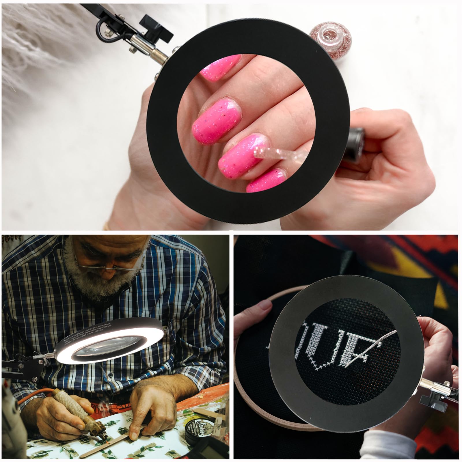 Lupa Con Luz, Lámpara De Escritorio Led 10X Lupa Con Abrazadera Y Base 5 Modos De Color 10 Luz De Abrazadera Regulable Sin Escala Para Mayores Ayuda De Lectura Lámpara De Trabajo Joyería Negra