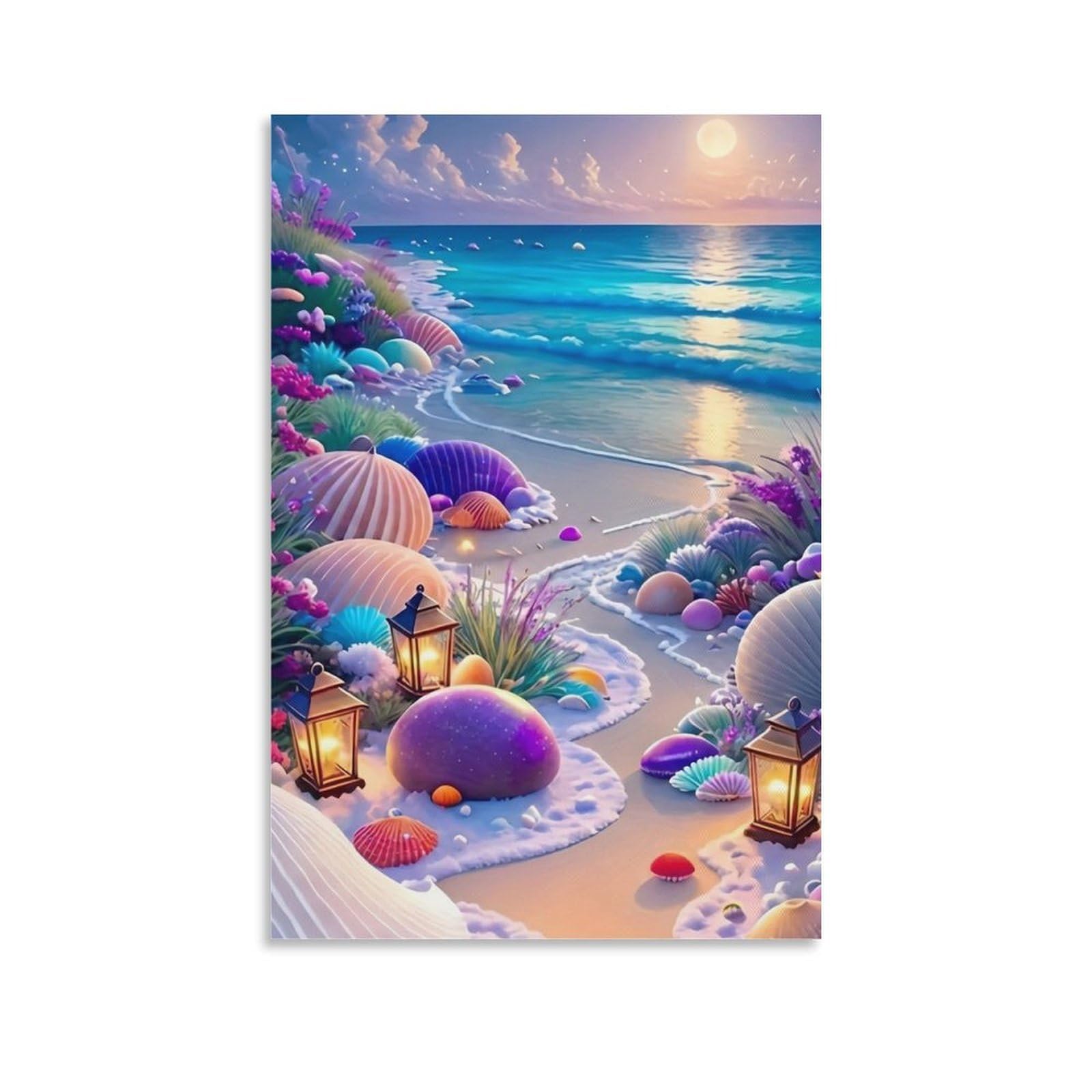 DHBANEIOK Fantasy Beach Sunset Poster Artwork Giclee Canvas Prints Modern Wall Art Picture Wall Hanging for Office Gym Living Room Decor 08x12inch(20x30cm)