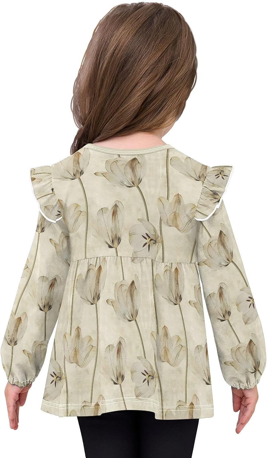 visesunny Toddler Clothes for Girls Vintage Tulips Vellum Long Sleeve Fall Shirts Cotton Top with Ruffle Collar