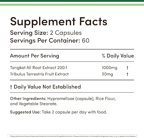 Vista 2 de Extracto de Tongkat Ali 200 a 1 para hombres (Longjack) Eurycoma Longifolia, 1000 mg por porción, 120 cápsulas – Apoyo a la salud masculina con 20