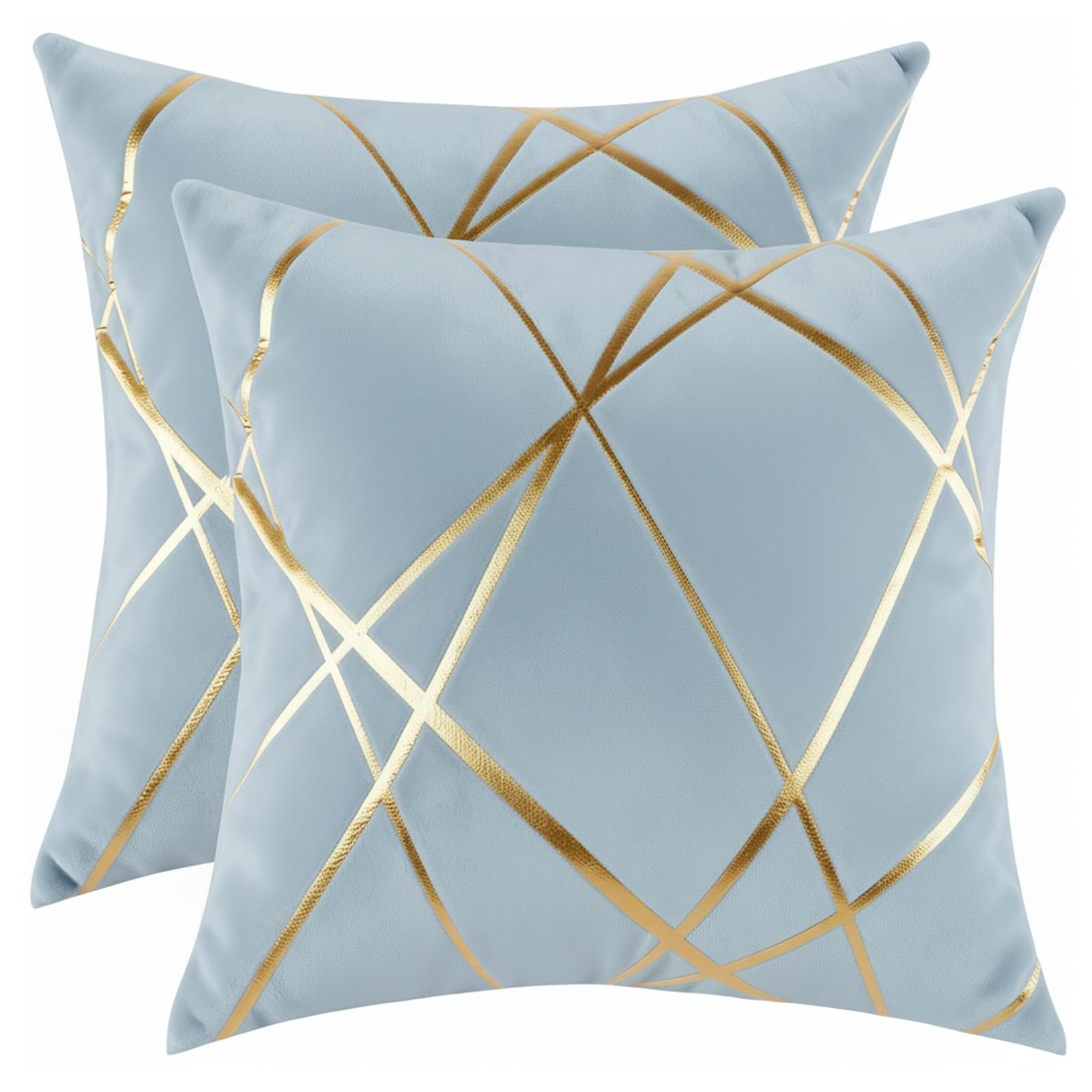 Miuyunya Pack of 2 Velvet Cushion Covers 45 x 45 cm Luxury Gold Striped Decorative Throw Pillow Covers Silver Gray Soft Square Cushion Case Couch Pillowcases for Sofa Living Room Bedroom