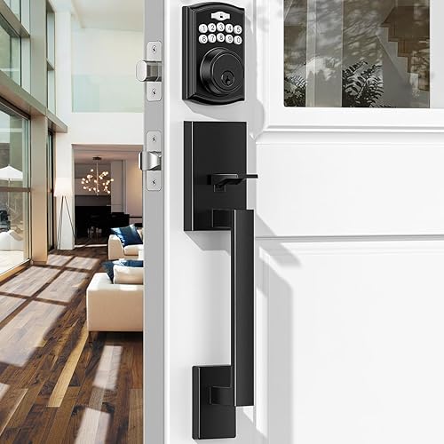 Brightify - Cerradura de puerta de entrada sin llave con asa, cerrojo de seguridad con teclado electrónico, juego de cerradura de puerta delantera