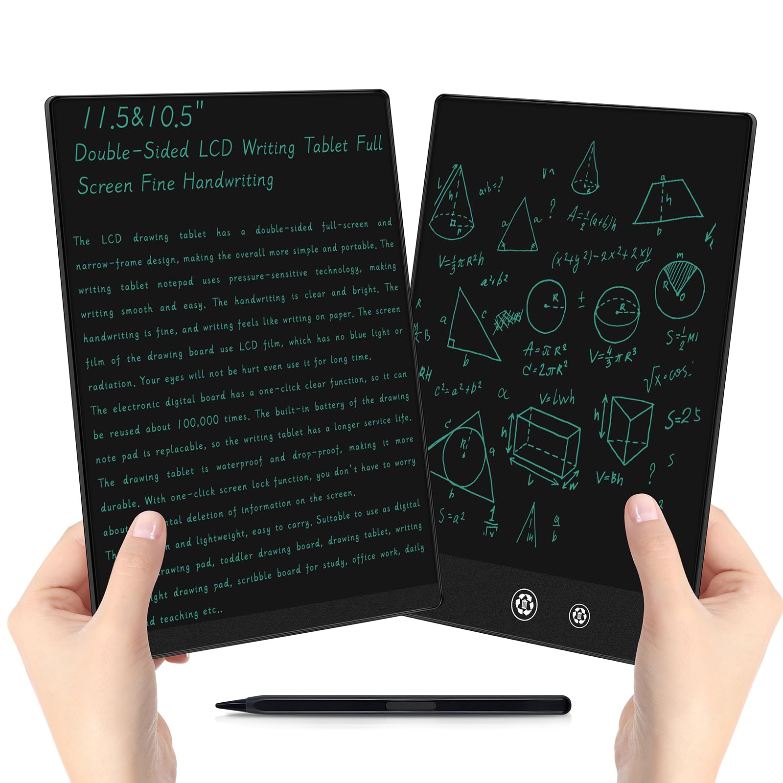 Double-Sided LCD Writing Tablet for Adult: 11.5&amp;10.5in Full Screen Writing Pad Reusable Erasable Electronic Drawing Tablet Notepad
