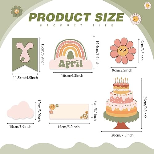 Miniatura 7 de Nezyo Juego de 80 tablones de anuncios para el aula, 80 piezas, Groovy Retro Hippie, tabla de cumpleaños para aula, recortes de pared de calendario