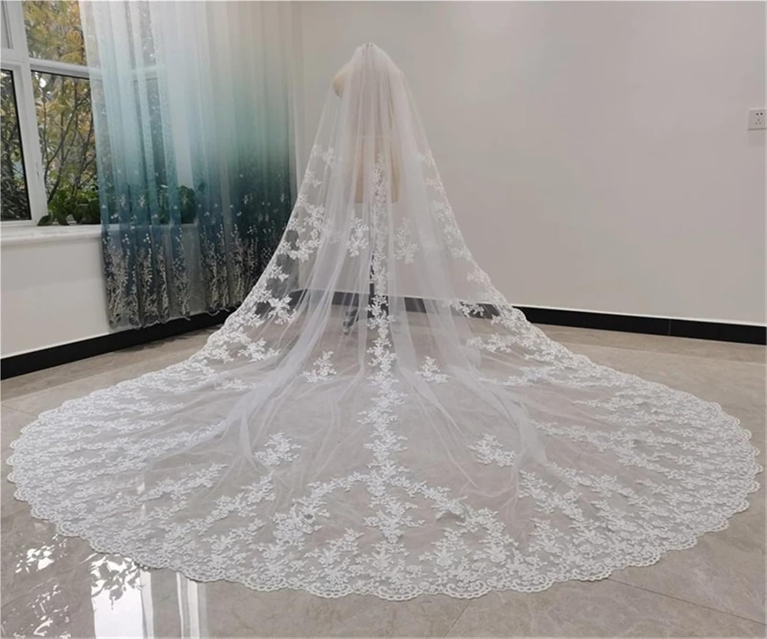 Cathedral Length Bridal Veil Veil Wide Veil 1 Layer Wedding Veil Metal Comb Real Photo Girls