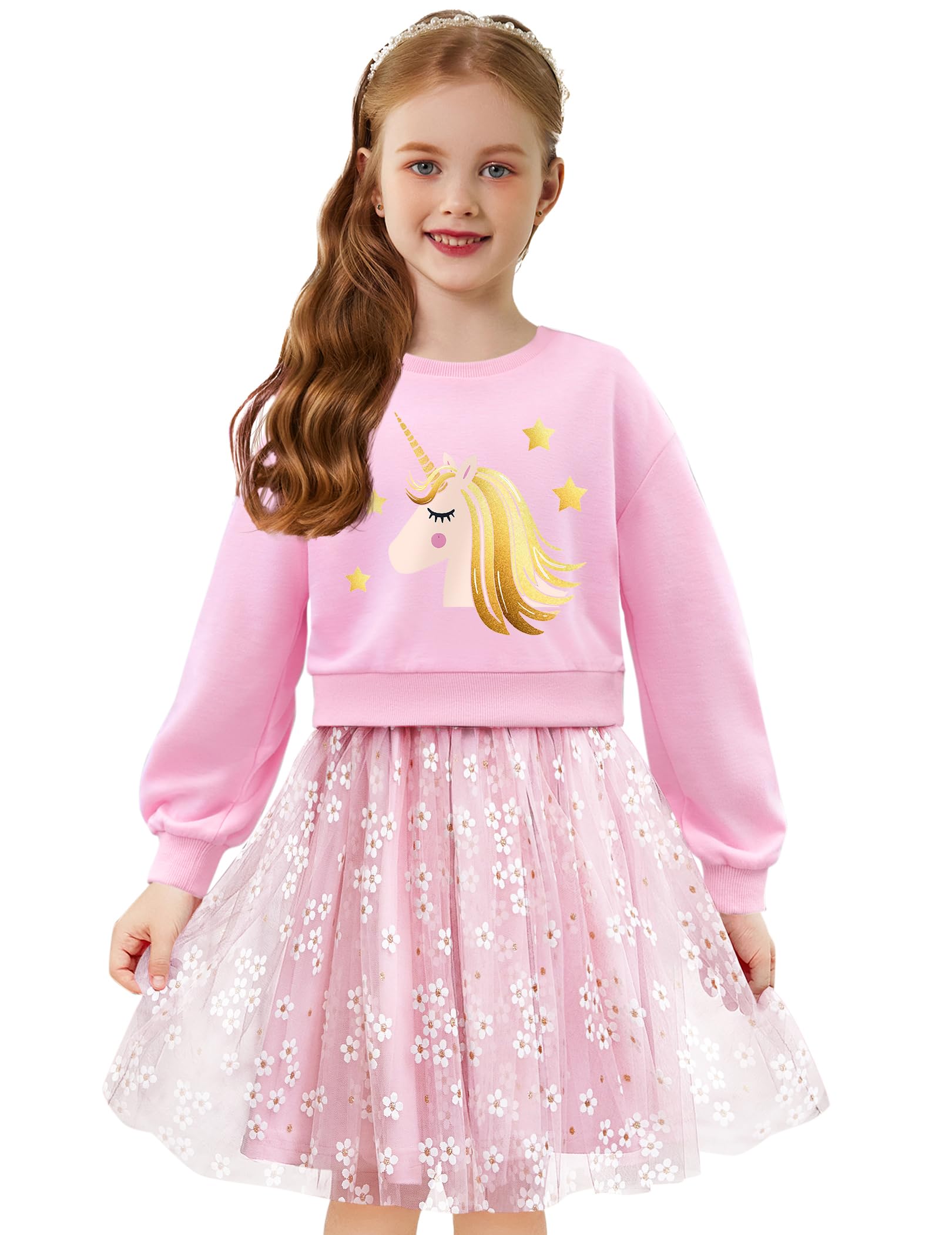Arshiner Niñas Vestidos Tul Splice Vestido de Manga Larga Niños Cuello Redondo Moda Vestido de Fiesta Elegante Casual Otoño Invierno Vestido para Niñas 2-7 Años