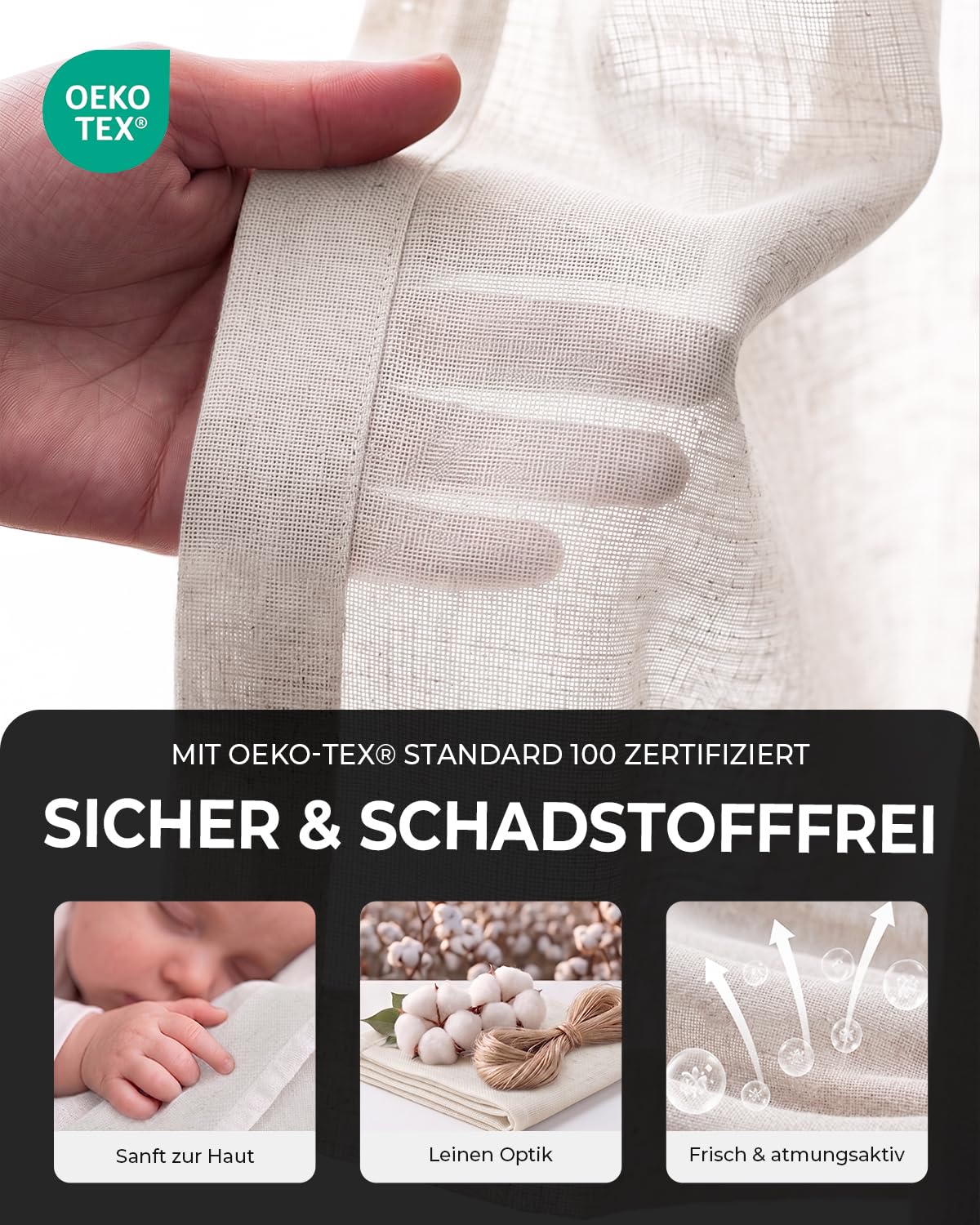 Victoria M. Raffrollo ohne Bohren Leinen Faltrollo Klemmfix, B90 x H240cm