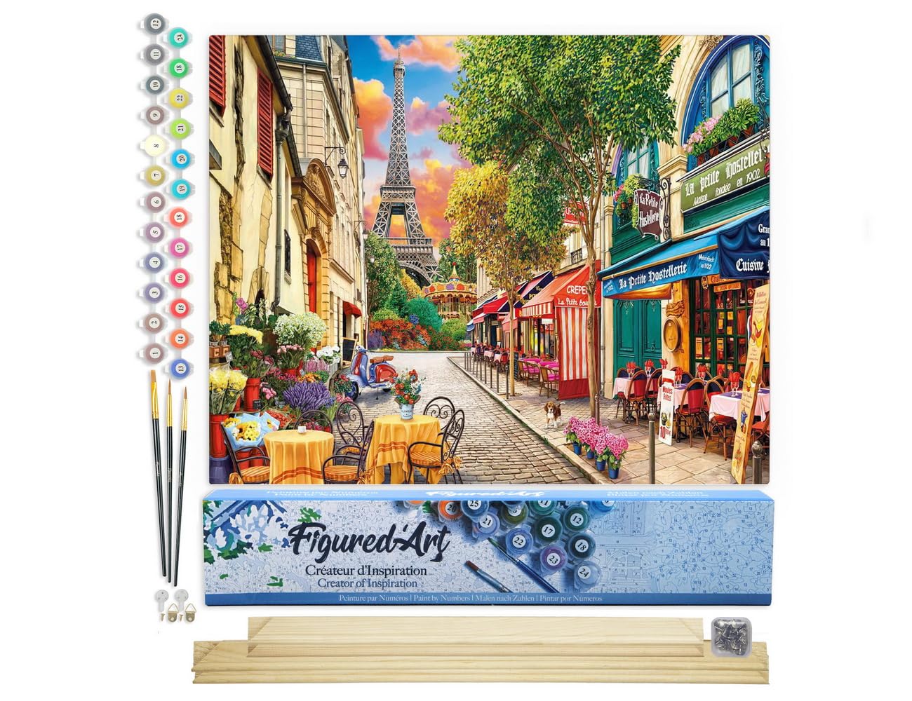 Figured'Art Paint by Numbers for Adults Paris Alley 40x50cm - Craft Art Painting Rolled Canvas with DIY Wooden Frame