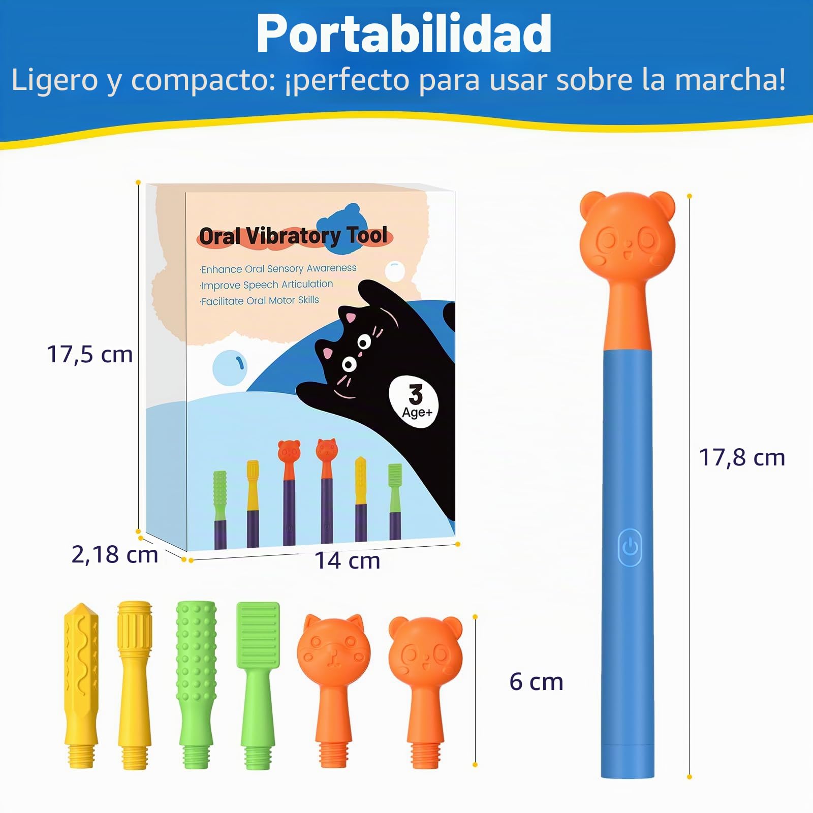 Kit de estimulación sensorial oral con 6 cabezales texturizados suaves para terapia del habla y apoyo a la alimentación, fuerza muscular y mejora de la fonación, color azul